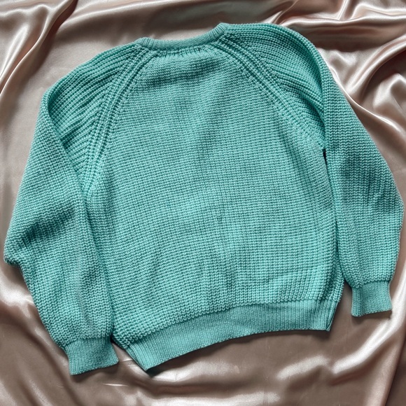 Sears Teal Mens (Unisex) Sweater | Seafoam Green Waffle Knit | Crewneck - Picture 7 of 9